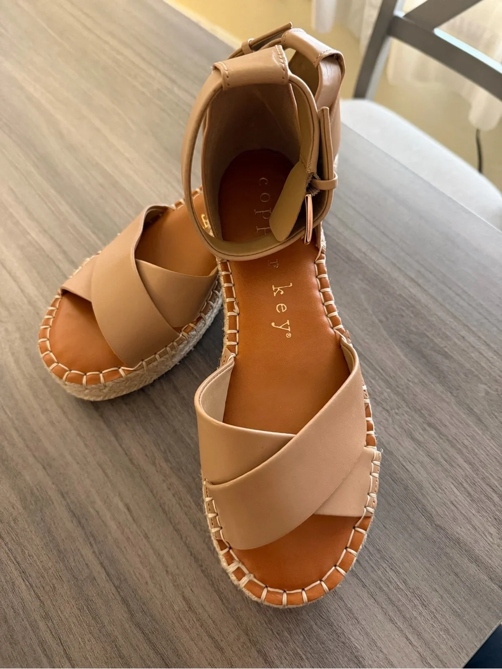 Copper Key Women's Nude Tan Cross-Strap Ankle Buckle Espadrille Sandals 9.5